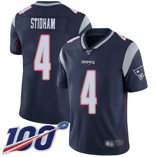 New England Patriots Limited Navy Blue Men 4 Jarrett Stidham Home NFL Jersey 100th Season